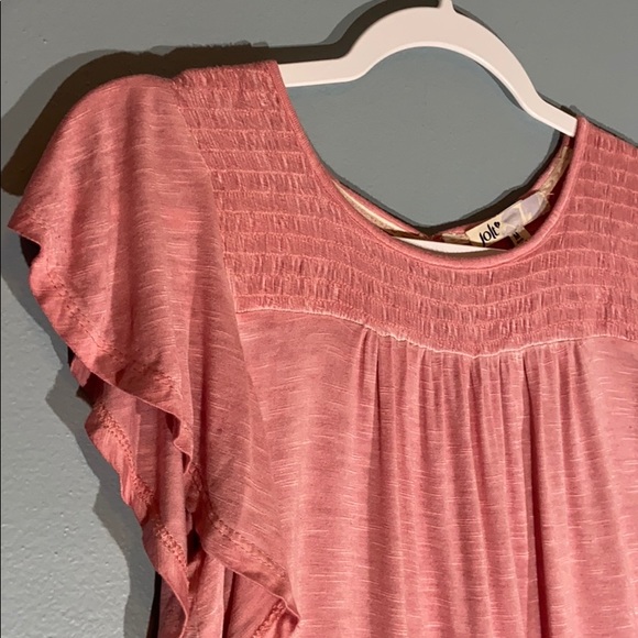 Jolt Flutter Sleeve Smocked top in Dusty Rose - Picture 2 of 5